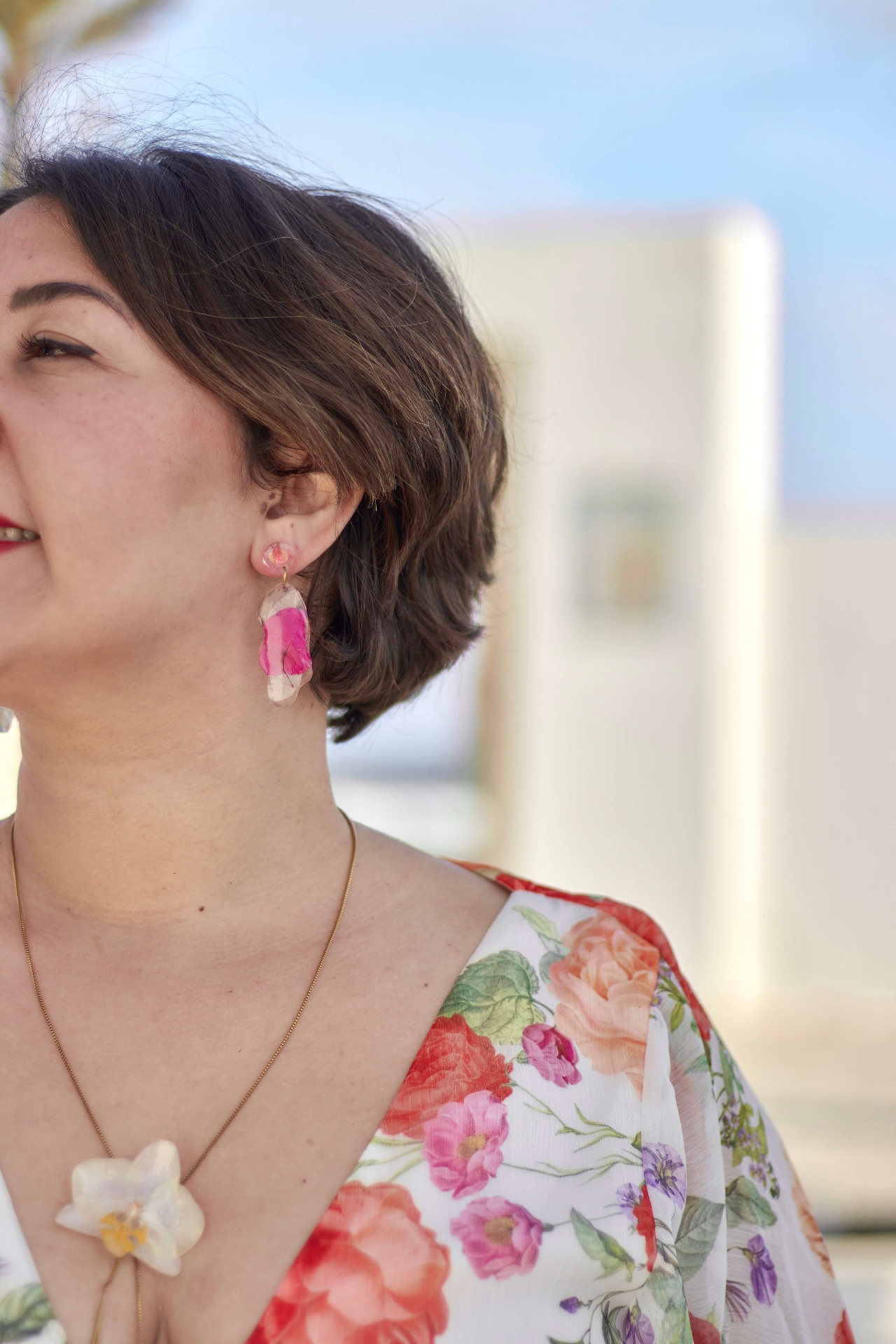 Boucles d'oreilles Vilia en bougainvilliers roses séchés